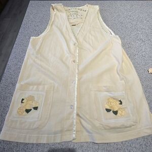 Vintage Yellow Country Casuals Vest Featuring Floral Embroidery Pockets. Size M